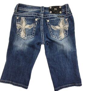 MISS ME Bermuda Jean Shorts Womens 25 Cross Pockets JE5837M Denim Designer